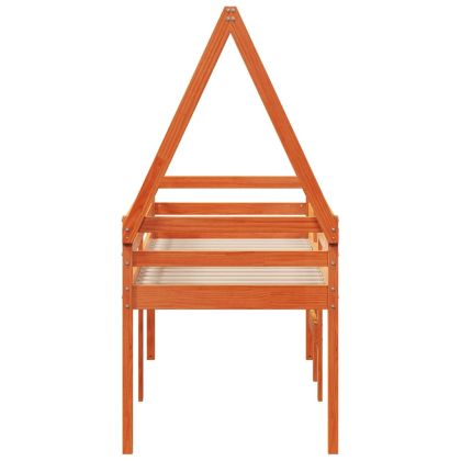 Високо легло с покрив восъчнокафяв 90x190 см борово дърво масив