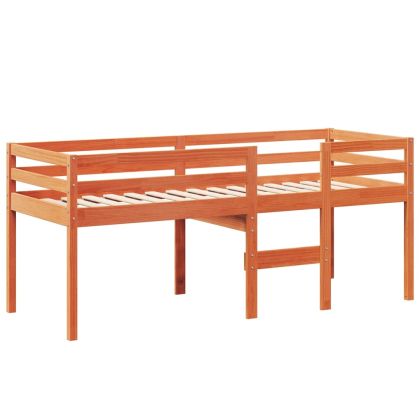 Високо легло с покрив восъчнокафяв 90x190 см борово дърво масив