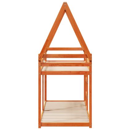 Двуетажно легло с покрив, восъчнокафяв, 75x190 см, бор масив