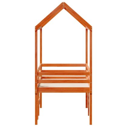 Високо легло с покрив восъчнокафяво 90x190см борово дърво масив