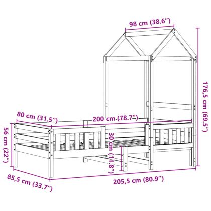 Рамка за легло с покрив, бяла, 80x200 см, борово дърво масив
