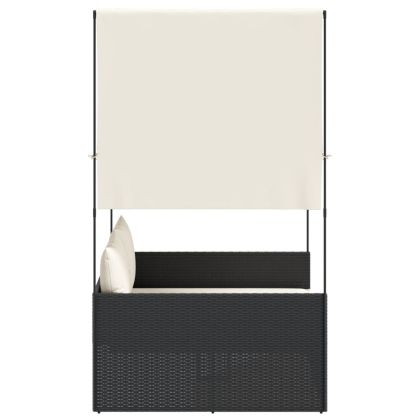 Двоен шезлонг с покрив и завеси черен полиратан