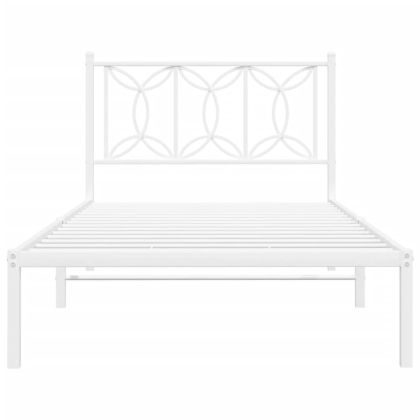Метална рамка за легло с горна табла, бяла, 107x203 см