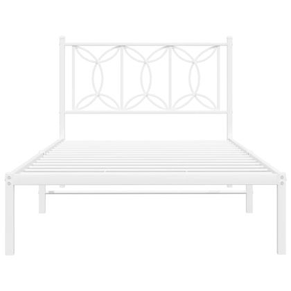 Метална рамка за легло с горна табла, бяла, 100x190 см