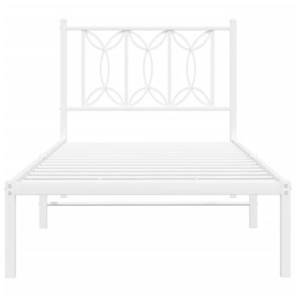 Метална рамка за легло, без матрак, с табла, бяла, 75x190 см