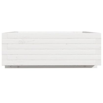 Градинска кашпа, бяла, 70x70x26,5 см, масивна борова дървесина