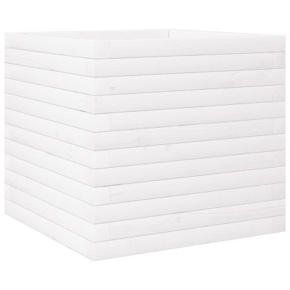 Градинска кашпа, бяла, 50x50x46 см, борово дърво масив