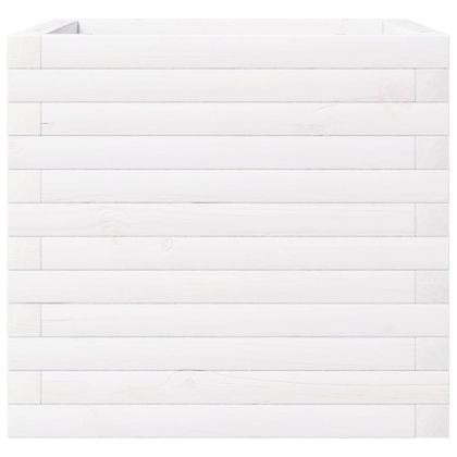 Градинска кашпа, бяла, 50x50x46 см, борово дърво масив