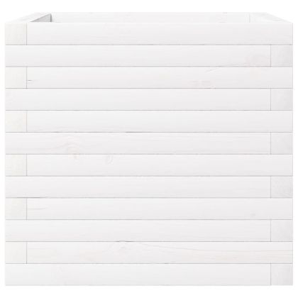 Градинска кашпа, бяла, 50x50x46 см, борово дърво масив