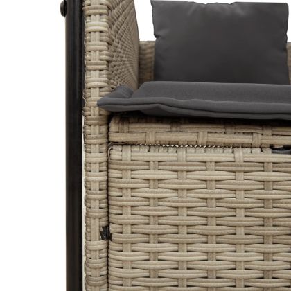 Двоен шезлонг с покрив и завеси светлосив полиратан