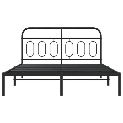 Метална рамка за легло с горна табла, черна, 135x190 см