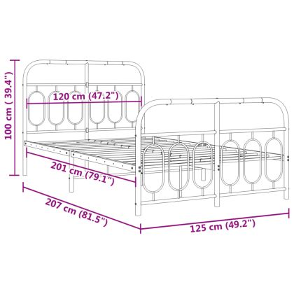 Метална рамка за легло с горна и долна табла, бяла, 120x200 см