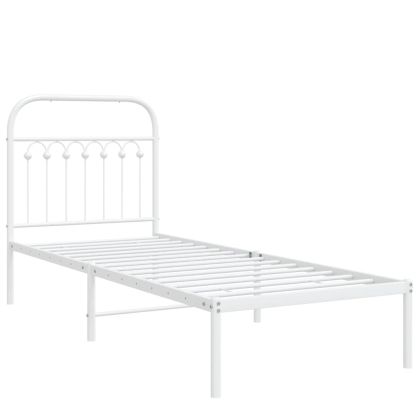 Метална рамка за легло с горна табла, бяла, 80x200 см
