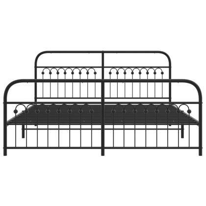Метална рамка за легло с горна и долна табла, черна, 183x213 см