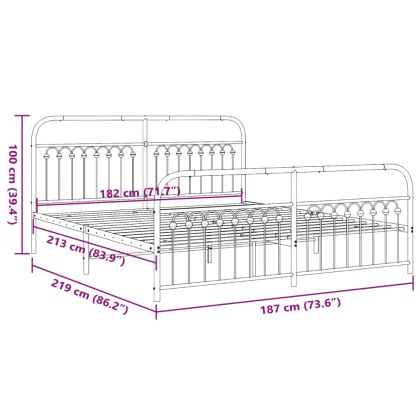 Метална рамка за легло с горна и долна табла, черна, 183x213 см