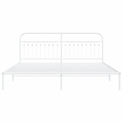 Метална рамка за легло с горна табла, бяла, 200x200 см