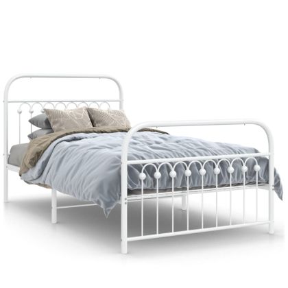 Метална рамка за легло с горна и долна табла, бяла, 100x190 см
