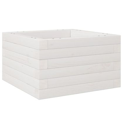 Градинска кашпа, бяла, 40x40x23 см, борово дърво масив