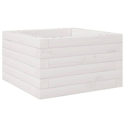 Градинска кашпа, бяла, 40x40x23 см, борово дърво масив