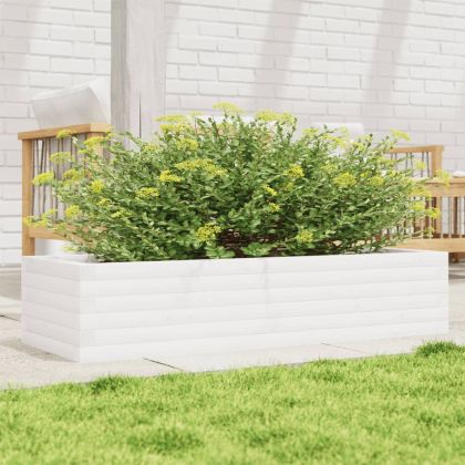 Градински сандък, бял, 110x40x23 см, масивна борова дървесина