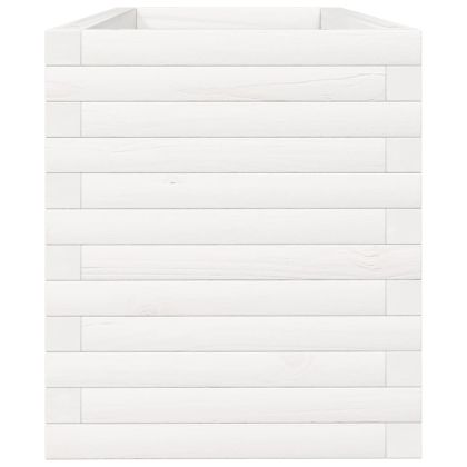 Градински сандък, бял, 110x40x45,5 см, масивна борова дървесина