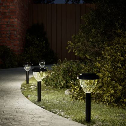 Соларни лампи за пътека със земни шипове 4 бр топло бяло и RGB