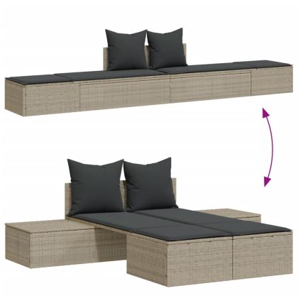 Двоен шезлонг с възглавници, светлосив, полиратан