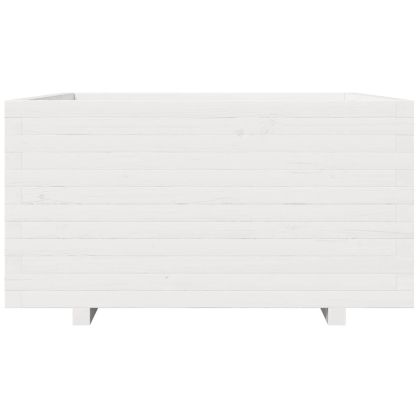 Градински сандък, бял, 90x90x49,5 см, масивна борова дървесина