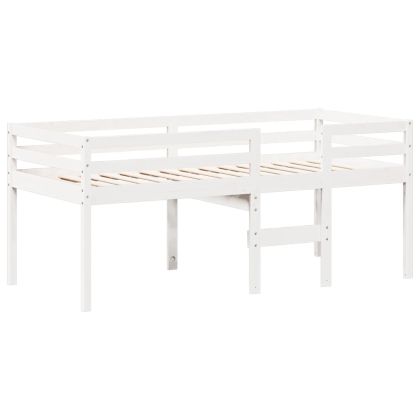 Високо легло с покрив, бяло, 75x190 см, борово дърво масив