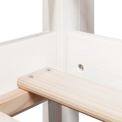 Високо легло с покрив, бяло, 75x190 см, борово дърво масив