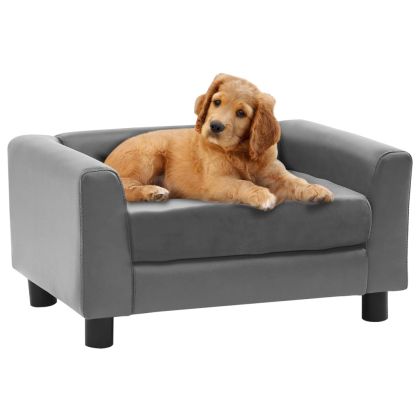 Кучешки диван, сив, 60x43x30 см, плюш и изкуствена кожа
