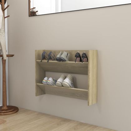 Стенен шкаф за обувки, дъб сонома, 80x18x60 см, инженерно дърво