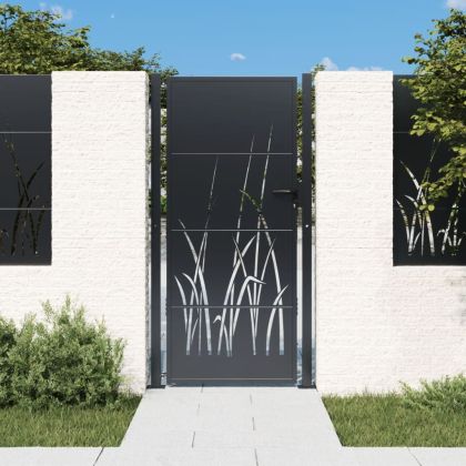 Градинска порта, антрацит, 105x180 см, стомана, дизайн с трева