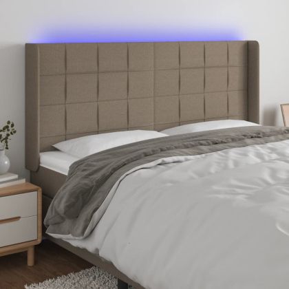 LED горна табла за легло, таупе, 183x16x118/128 см, плат