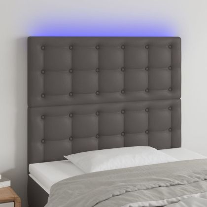 LED горна табла за легло, сива, 80x5x118/128 см изкуствена кожа