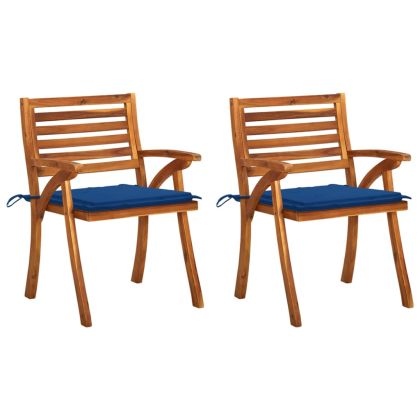 Градински трапезни столове с възглавници, 2 бр, акация масив