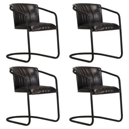 Трапезни столове, 4 бр, черни, естествена кожа