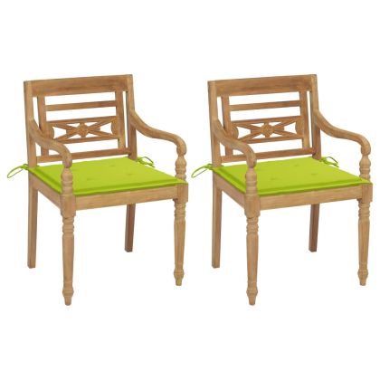 Столове Батавия 2 бр с яркозелени възглавници тик масив