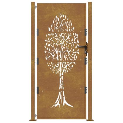 Градинска порта 100x175 см, кортенова стомана, дизайн с дърво