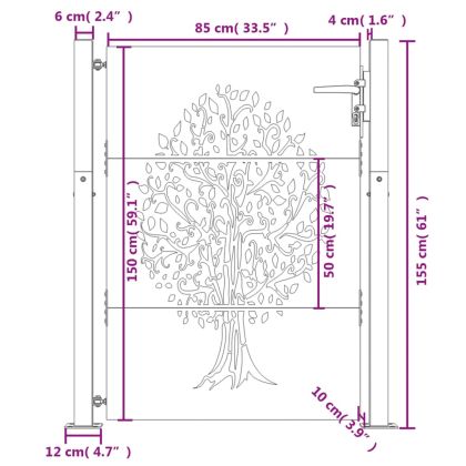 Градинска порта 100x150 см, кортенова стомана, дизайн с дърво