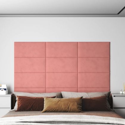 Стенни панели, 12 бр, розови, 60x30 см, кадифе, 2,16 м²