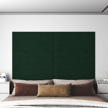 Стенни панели, 12 бр, тъмнозелени, 90x15 см, кадифе, 1,62 м²