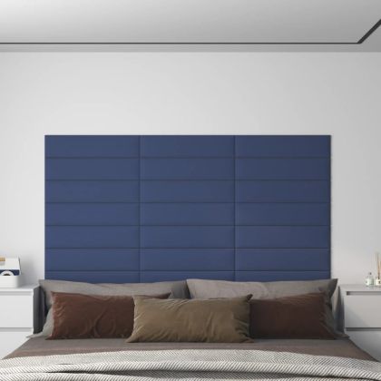Стенни панели, 12 бр, сини, 60x15 см, плат, 1,08 м²