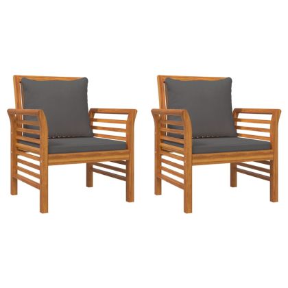 Стол кресло с тъмносиви възглавници, 2 бр, акация масив