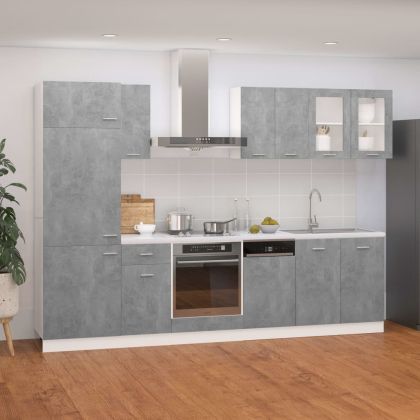 Комплект кухненски шкафове от 8 части, бетонно сив