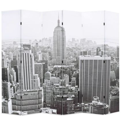 Сгъваем параван за стая, 228x170 см, дневен Ню Йорк, черно-бял