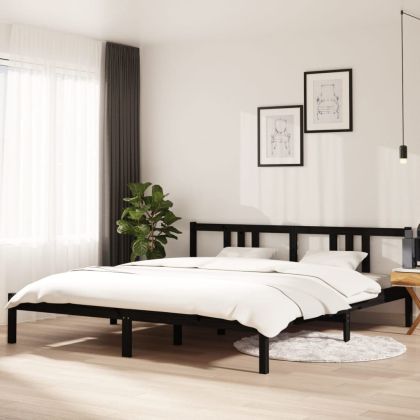 Рамка за легло, черна, дърво масив, 180x200 cм, Super King