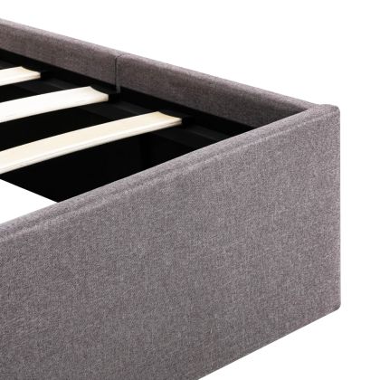 Легло с повдигащ механизъм, таупе, текстил, 120x200 см