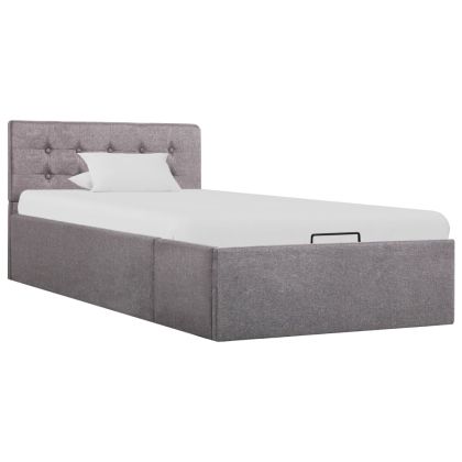 Легло с повдигащ механизъм, таупе, текстил, 90x200 см