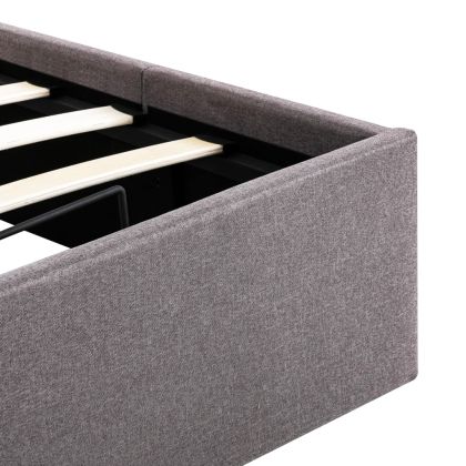 Легло с повдигащ механизъм, таупе, текстил, 90x200 см